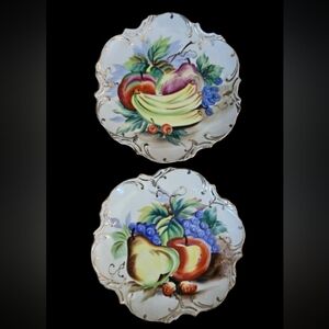 Lefton Vintage China Hand-Painted Fruit Plates Set of 2 Designed in Japan